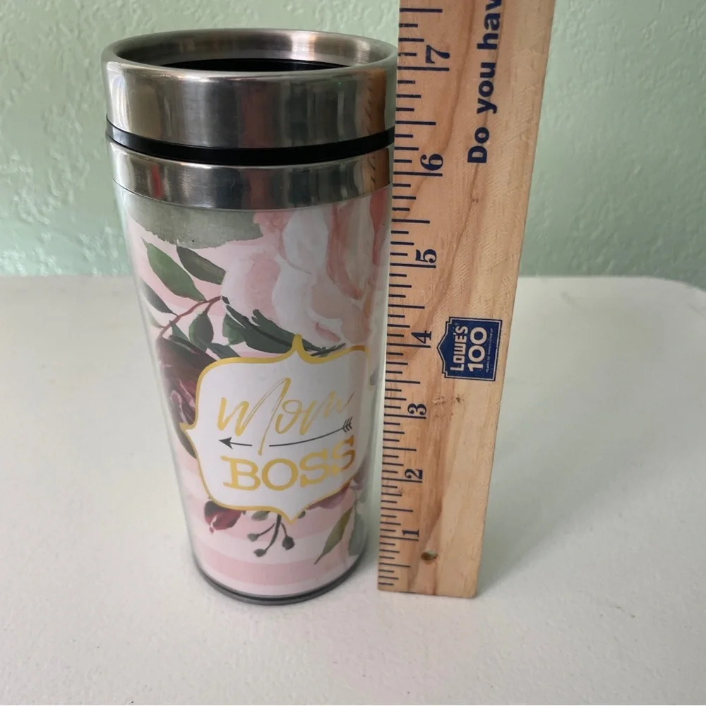 Mom Boss Travel Floral Coffee Mug Cup Plastic Metal Pink Moms Holiday Gift‎ Boho